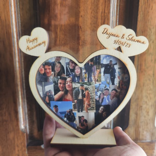 photo heart wood made by prints malta. Customise your photo and text for Valentine or Anniversary gift.