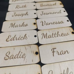 rectangular wooden keychains including keyrings