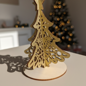Gold 3DChristmas Tree made out of wood laser cut shelf, desk, table decoration