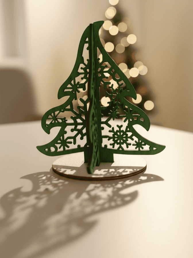 Scandanvian Style Christmas Tree made out of wood laser cut shelf, desk, table decoration