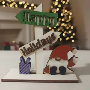 Happy Holidays gnome sign laser cut wood Christmas decorations