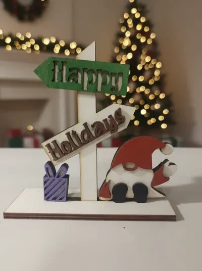 Happy Holidays gnome sign laser cut wood Christmas decorations