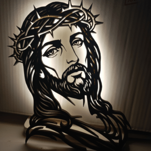 Hanging backlit Jesus silhouette with crown of thorns, plug-in light, approx 20x30cm